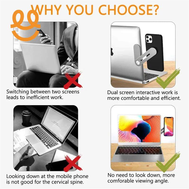 Magnetic Foldable Laptop Side Phone Holder Adjustable Mobile Mount